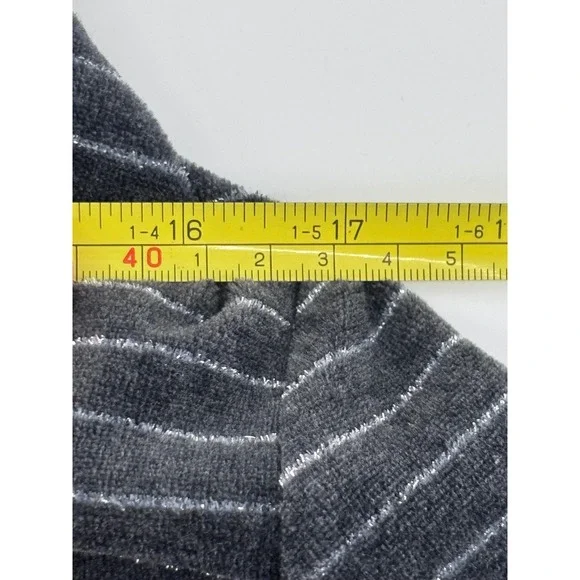 Y2K McBling Silver Metallic Stripe Velour Cowl Hoodie Juicy Vibes size medium - Picture 6 of 10